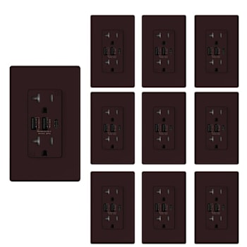 Image for Elegrp 30w 3-Port USB Wall Outlet Dual Type A&c Ports Matte Brown Package Of 10 from HD Supply
