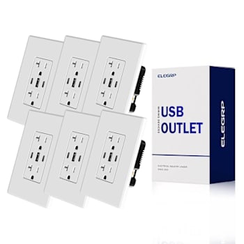 Image for Elegrp 3-Port USB Wall Outlet, Dual Type C & A Ports, Matte White Package Of 6 from HD Supply