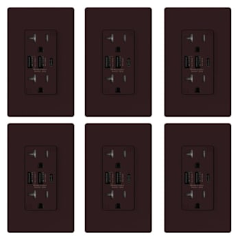 Image for Elegrp 30w 3-Port USB Wall Outlet Dual Type A & C Ports Matte Brown Package Of 6 from HD Supply