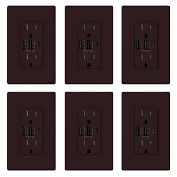 Image for Elegrp 30w 3-Port USB Wall Outlet, Dual Type A&c Ports Matte Brown Package Of 6 from HD Supply