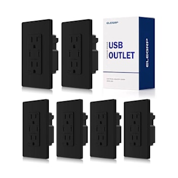 Image for Elegrp 60w Dual Type C USB Wall Outlet, Wall Plate Included, Black Package Of 6 from HD Supply
