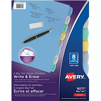 Avery® Big Tab™ Write & Erase Plastic Dividers Package Of 8