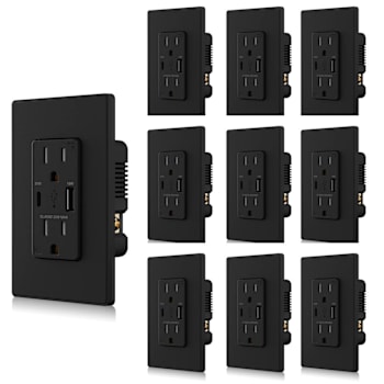 Image for Elegrp 38w Type A & C USB Wall Outlet, Wall Plate Included, Black Package Of 10 from HD Supply