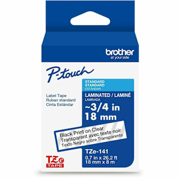 Brother Genuine P-Touch Tze141 Label Tape Black Print On Clear Laminated 18mmx8m