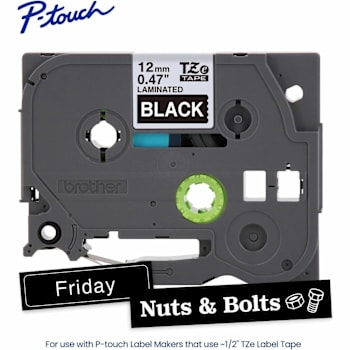 Brother Genuine P-Touch Tze-335 Label Tape White Print On Blck Laminated 12mmx8m