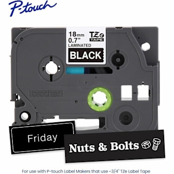 Brother Genuine P-Touch Tze345 Label Tape White Print On Black Laminated 18mmx8m