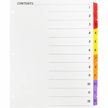 Business Source Table Of Content Quick Index Dividers 1-12 Letter Size Set