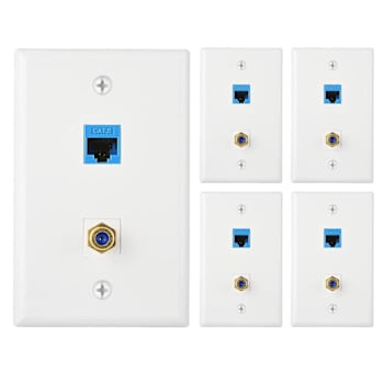 Newhouse Hardware Ethernet & Coaxial Wall Plate, White, Package Of 5