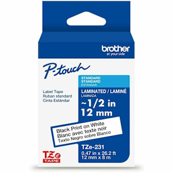 Image for Brother Genuine P-Touch Tze231 Label Tape Black Print On White Laminated 12mmx8m from HD Supply