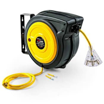 Reelworks Retractable Extension Cord Reel, 3 Grounded Outlets, 12/3, 15 Amp, 50'