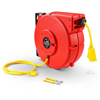 Reelworks Retractable Extension Cord Reel, 3 Grounded Outlets, 12/3, 15 Amp, 65'