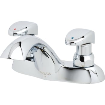 DELTA® Teck™ Metering Handwash Faucet, 0.5 GPM, 2.36" Spout, 4" Center, Chrome, 2 Handles
