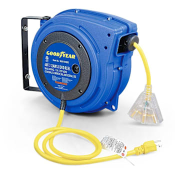 Goodyear Retractable Extension Cord Reel, 3 Grounded Outlets, 12/3, 15 Amp, 40'