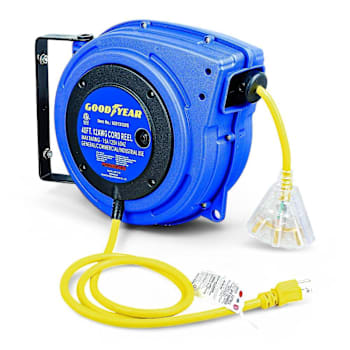 Goodyear Retractable Extension Cord Reel, 3 Grounded Outlets, 14/3, 13 Amp, 40'