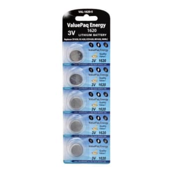 Image for Dantona® 3 Volt Lithium CR-1620 Battery, Val-1620-5, Package Of 5 from HD Supply