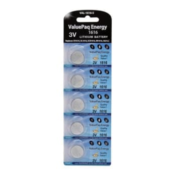 Image for Dantona® 3 Volt Lithium CR-1616 Battery, VAL-1616-5, Package Of 5 from HD Supply