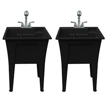 Rugged Tub 24"X22" Black Utility Sink W/2-Hdl Faucet & Install Kit Pk Of 2