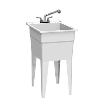 Rugged Tub 18"X24" White Freestanding Utility Sink W/ 2-Hdl Faucet & Install Kit