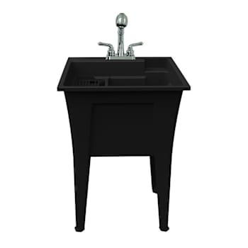 Rugged Tub 24"X22" Black Freestanding Utility Sink W/ 2-Hdl Faucet & Install Kit