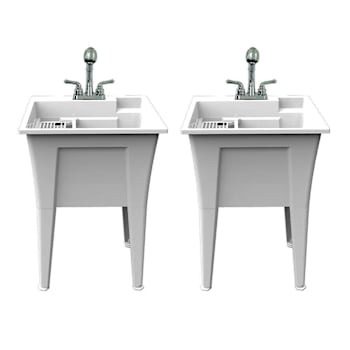 Rugged Tub 24"X22" White Utility Sink W/ 2-Hdl Faucet & Install Kit Pack Of 2