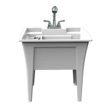 Rugged Tub 32"X22" White Freestanding Utility Sink W/ 2-Hdl Faucet & Install Kit