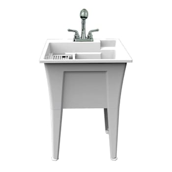 Rugged Tub 24"X22" White Freestanding Utility Sink W/ 2-Hdl Faucet & Install Kit