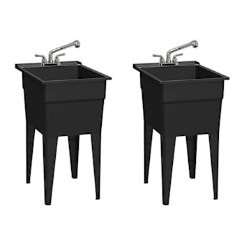 Rugged Tub 18"X24" Black Utility Sink W/2-Hdl Faucet & Install Kit Pk Of 2