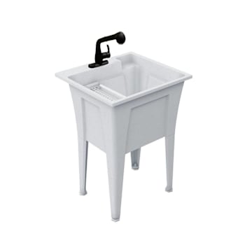 Rugged Tub 24"X22" Granite Utility Sink 1-Handle Black Faucet & Install Kit