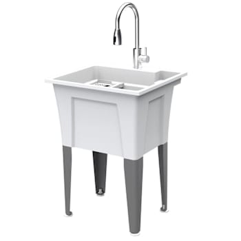 Rugged Tub 18 Gal. 24"X22" White Utility Sink Microban Faucet Install Kit