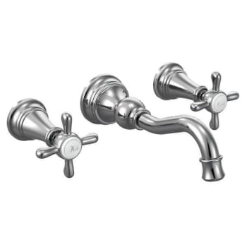 Moen Chrome Two-Handle High Arc M-Pact Valve Wall Mount Bathroom Faucet 1.5 Gpm