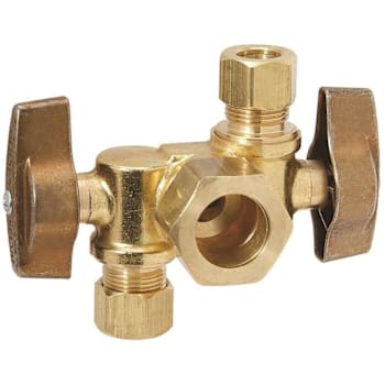 Image for Brasscraft 1/2" X 3/8" X 3/8" Dual Outlet Dual Shut-Off 1/4-Turn Angle Ball Vlv from HD Supply