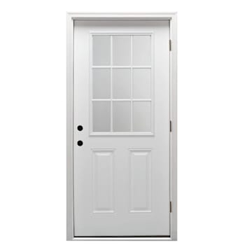 Mmi Door 32"X80" Classic LH 9-Lite Clear Steel Prehung Front Door, Brickmould