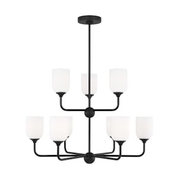 Image for Generation Lighting Emile 30” 9-Light Midnight Black Chandelier, Etched Glass from HD Supply
