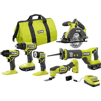 Ryobi One+ 6-Tool Combo Kit With 1.5 Ah Battery, 4.0 Ah Battery, And Charger