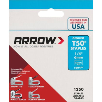 Image for Arrow T50 1/4" Staples- Heavy Duty Steel Package Of 1250 from HD Supply