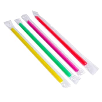 Bunzl Bdc9nego16 Boba Straw Neon Ast9" Bagged Poly Wrap Diag Cut Case Of 1600