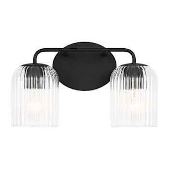 Image for Generation Lighting Eisele 14" 2-Light Midnight Black Vanity Light, Clear Ribbed from HD Supply