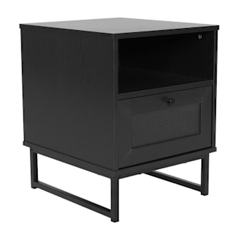 Flash Furniture Malaki Mid-Century Nightstand Wth Open Shelf/Metal Legs In Black