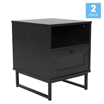 Flash Furniture Malaki 2 Black Mid-Century Nightstands W/Open Shelves/Metal Legs