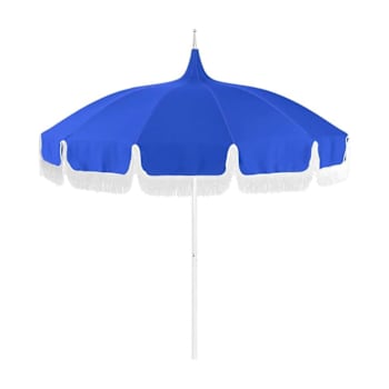 Image for California Umbrella 8.5' White 12-Panel Classic Cut Canvas Pacific Blue Fringe from HD Supply
