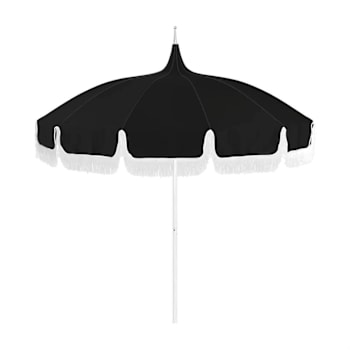 Image for California Umbrella 8.5' White 12-Panel Classic Cut Canvas Black White Fringe from HD Supply