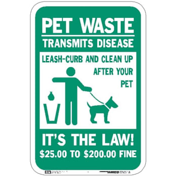 Hy-Ko Pet Waste Transmits Disease With Fine Sign 12x18" Non-Reflective Aluminum