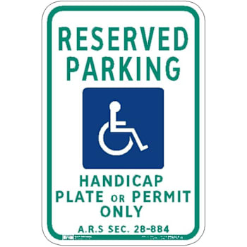 Hy-Ko Arizona Handicap Parking Sign 12x18" Reflective Aluminum
