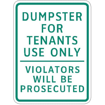 Hy-Ko Dumpster Tenants Use Only Large Sign 18x24" Non-Reflective Aluminum