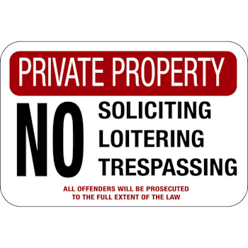 Hy-Ko Private Property No Soliciting/Trespassing Sign 18x12" Non-Reflective