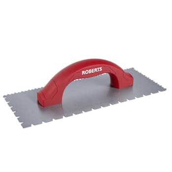 Roberts Dual-Notch Adhesive Trowel, Coated Carbon Steel, Tiger V-Notch, Flat V