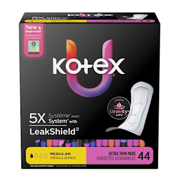 U By Kotex Ultra-Thin Pads Regular Absorbency 44-Count Case of 4
