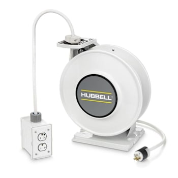 Hubbell Wiring Industrial Reel With 20 Amp Hospital Grade Duplex Receptacle, 45'