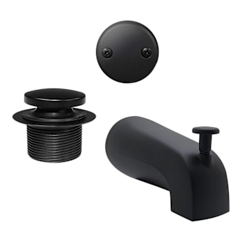 WESTBRASS Diverter Tub Spout & Tip-Toe Tub Drain w/2-Hole Faceplate Matte Black