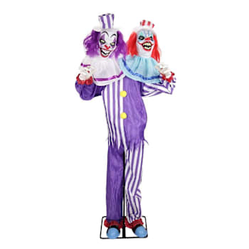 Haunted Hill Farm 5.5' Standing Double Headed Animated Clown Animatronic